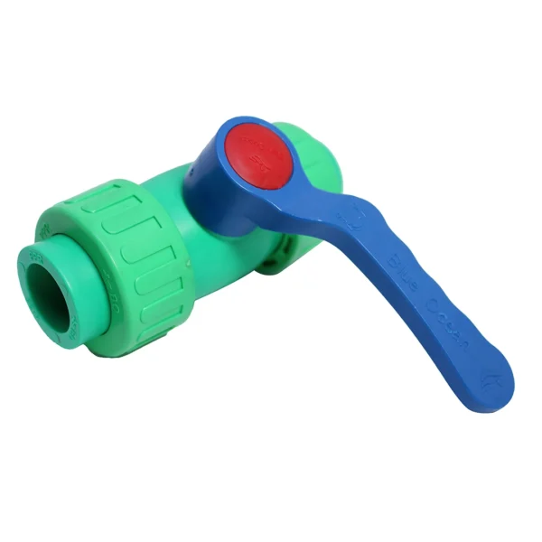 PP-R ball valve (brass alloy ball) with double union adaptors  - long handle