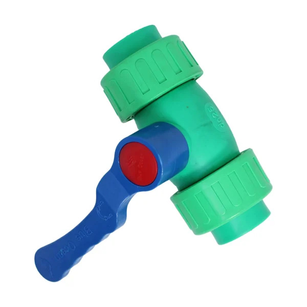 PP-R ball valve (brass alloy ball) with double union adaptors  - long handle - Image 4