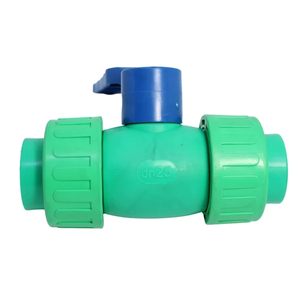 PP-R ball valve (brass alloy ball) with double union adaptors  - long handle - Image 3