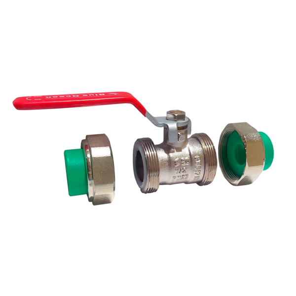 Brass alloy ball valve with double union adaptors and PP-R fusion ends - Image 3