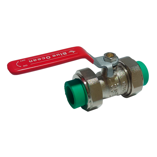 Brass alloy ball valve with double union adaptors and PP-R fusion ends